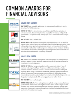 Awards for financial Advisors